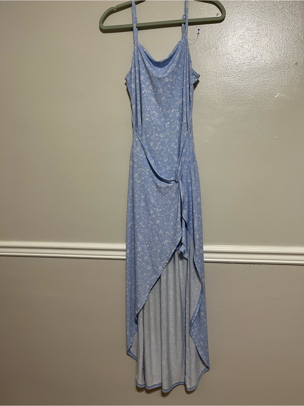 No Boundaries Light Blue Floral High-Low Slip Dress